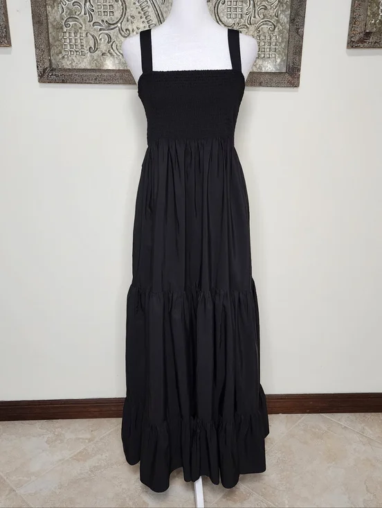 Zara Women's Black Smocked Bodice Sleeveless Tiered Maxi Dress Med Summer Casual - Picture 2 of 11